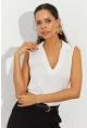 Kadın Beyaz Polo Yaka Bluz LPP1219