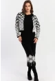 Kadın Beyaz-Siyah Desenli İkili Triko Takım NUV42
