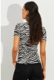 Kadın Beyaz-Siyah Kare Yaka Zebra Desenli Bluz LPP1221