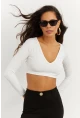 Kadın Beyaz V Yaka Crop Bluz CG265