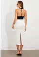 Kadın Beyaz Yırtmaçlı Bürümcük Midi Etek ZH329