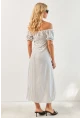 Kadın Beyaz Yırtmaçlı Desenli Midi Elbise KED0243