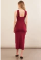 Kadın Bordo Aksesuarlı Midi Elbise İRE101