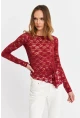 Kadın Bordo Asimetrik Dantel Bluz MTK13288