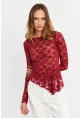 Kadın Bordo Asimetrik Dantel Bluz MTK13288