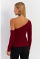 Kadın Bordo Asimetrik Kollu Kaşkorse Bluz HOR1