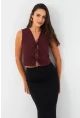 Kadın Bordo Bağlama Detaylı Astarlı Yelek ELA6645