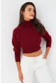 Kadın Bordo Balıkçı Crop Sweatshirt DY1469