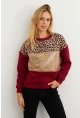 Kadın Bordo Bloklu Sweatshirt MST098