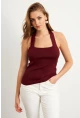 Kadın Bordo Boyundan Bağlamalı Triko Bluz YV356