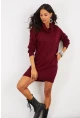 Kadın Bordo Degaje Yaka Triko Mini Elbise YV73