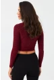 Kadın Bordo Desenli Büzgülü Bluz LPP1279