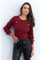 Kadın Bordo Düğme Aksesuarlı Kaşkorse Bluz EY2946
