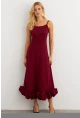 Kadın Bordo Eteği Fırfırlı Şık Maxi Elbise FRY2266
