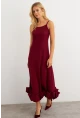 Kadın Bordo Eteği Fırfırlı Şık Maxi Elbise FRY2266