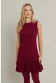 Kadın Bordo Etegi Pileli Mini Elbise FRY2265
