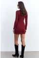 Kadın Bordo Fermuarlı Kaşkorse Mini Elbise EY2530