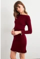 Kadın Bordo Fırfırlı Basic Triko Midi Elbise SF2559