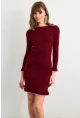 Kadın Bordo Fırfırlı Basic Triko Midi Elbise SF2559