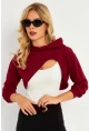 Kadın Bordo Kapüşonlu Crop Sweatshirt  TF03