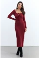 Kadın Bordo Kaşkorse Maxi Elbise EY1513