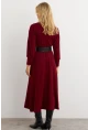 Kadın Bordo Kemerli Balıkçı Yaka Elbise MKSD992