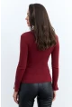 Kadın Bordo Kolları Fermuarlı Kaşkorse Balıkçı Bluz EY2567