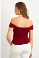 Kadın Bordo Madonna Yaka Crop Bluz VA101