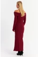Kadın Bordo Madonna Yaka Kaşkorse Maxi Elbise HOL1