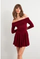 Kadın Bordo Madonna Yaka Midi Elbise MON1262