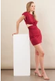 Kadın Bordo Omuzları Vatkalı Pencereli Mini Elbise İRE103