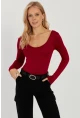 Kadın Bordo Ön Arka U Yaka Bluz LPP1265
