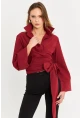 Kadın Bordo Önü Bağlamalı İspanyol Kol Gömlek MON142