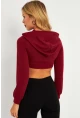 Kadın Bordo Pencereli Kapüşonlu Crop Bluz TF08