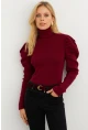 Kadın Bordo Prenses Kol Balıkçı Yaka Triko Bluz SF2555