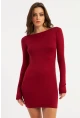 Kadın Bordo Sırt Dekolteli Mini Elbise HOR36