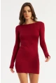 Kadın Bordo Sırt Dekolteli Mini Elbise HOR36