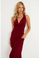Kadın Bordo Sırtı Açık Degaje Midi Yılbaşı Elbise GÇ177