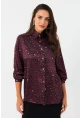 Kadın Bordo-Siyah Leopar Desenli Saten Gömlek MRAD5901-1