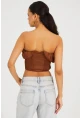 Kadın Bronz Fermuarlı Straplez Crop Bluz SF2502