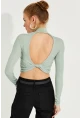 Kadın Çağla Yeşili Sırtı Düğümlü Kaşkorse Crop Bluz AYD254