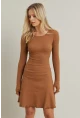 Kadın Camel Bağlamalı Kaşkorse Mini Elbise FRY2175