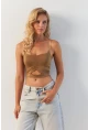 Kadın Camel Büzgülü Crop Bluz MSH125