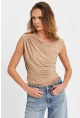 Kadın Camel Büzgülü Kolsuz Bluz LPP1205-90