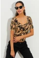Kadın Camel Desenli Bluz LPP1224