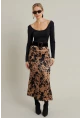 Kadın Camel Desenli Saten Etek CAR1060