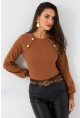 Kadın Camel Düğme Aksesuarlı Kaşkorse Bluz MEY2946