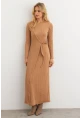 Kadın Camel Kruvaze Maxi Elbise MTF31