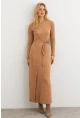 Kadın Camel Kruvaze Maxi Elbise MTF31