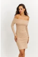 Kadın Camel Madonna Yaka Kaşkorse Elbise CG272